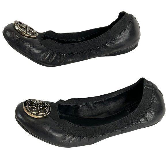 Tory Burch Shoes - Tory Burch Shoes Womens Size 7.5 Black Caroline Mestico Slipper Soft Calf Flat